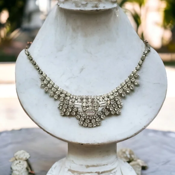 Vintage Mid Century 1950s Glamorous Rhinestone Choker Necklace - Picture 2 of 13